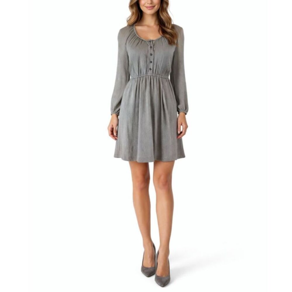 J. Crew Women's Gray Silk Chiffon Scoopneck Modern Boho LS Short Dress Size 2